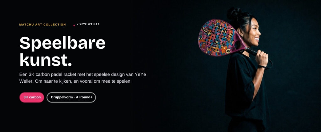 A+ content module met de titel Speelbare kunst: padelracket met het design van YeYe Weller